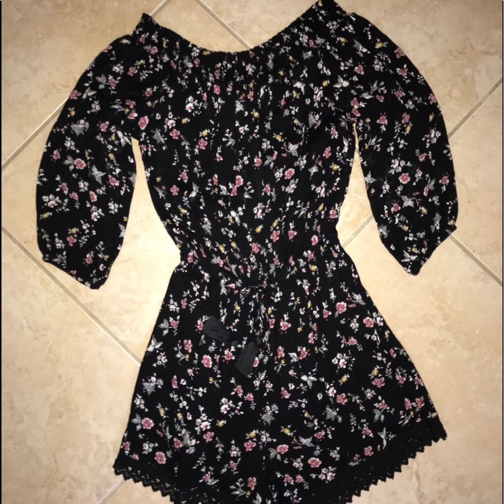 Black Floral Off the Shoulder Romper